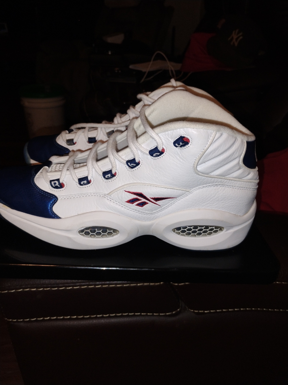Reebok White, Navy and Red High-Top Athletic Sneakers